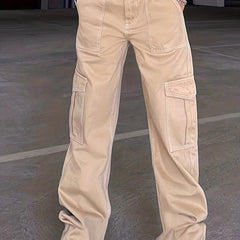 Vintage High Waist Cargo Pants Wide Legs Flap Pockets