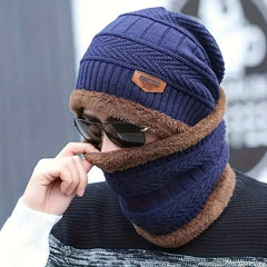 2pcs Men's Woolen Knit Hat & Neck Warmer Set