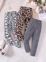 Girls Stylish Stretch Leggings with Cow Leopard Houndstooth Print