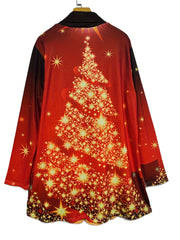 Glitter Christmas Tree Print Open Front Cardigan