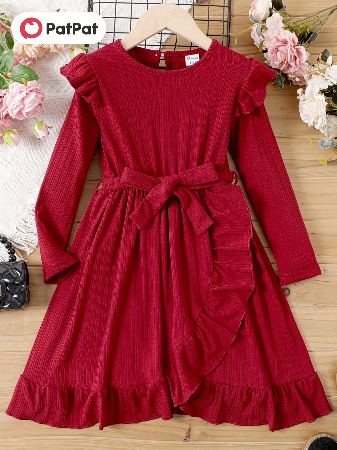 Kid Girls Ribbed Tiered A Line Dress With Belt