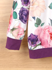 Autumn Vintage Flower Print Set Long Sleeve Sweatshirt Pants For Baby Girls