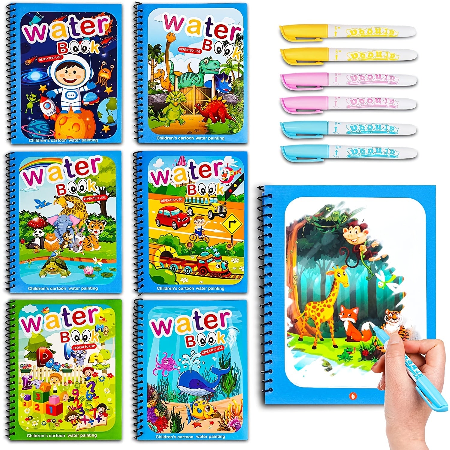 Water Coloring Book Paint With Water Cartoon Animal Dinosaur Vehicle Alphabet