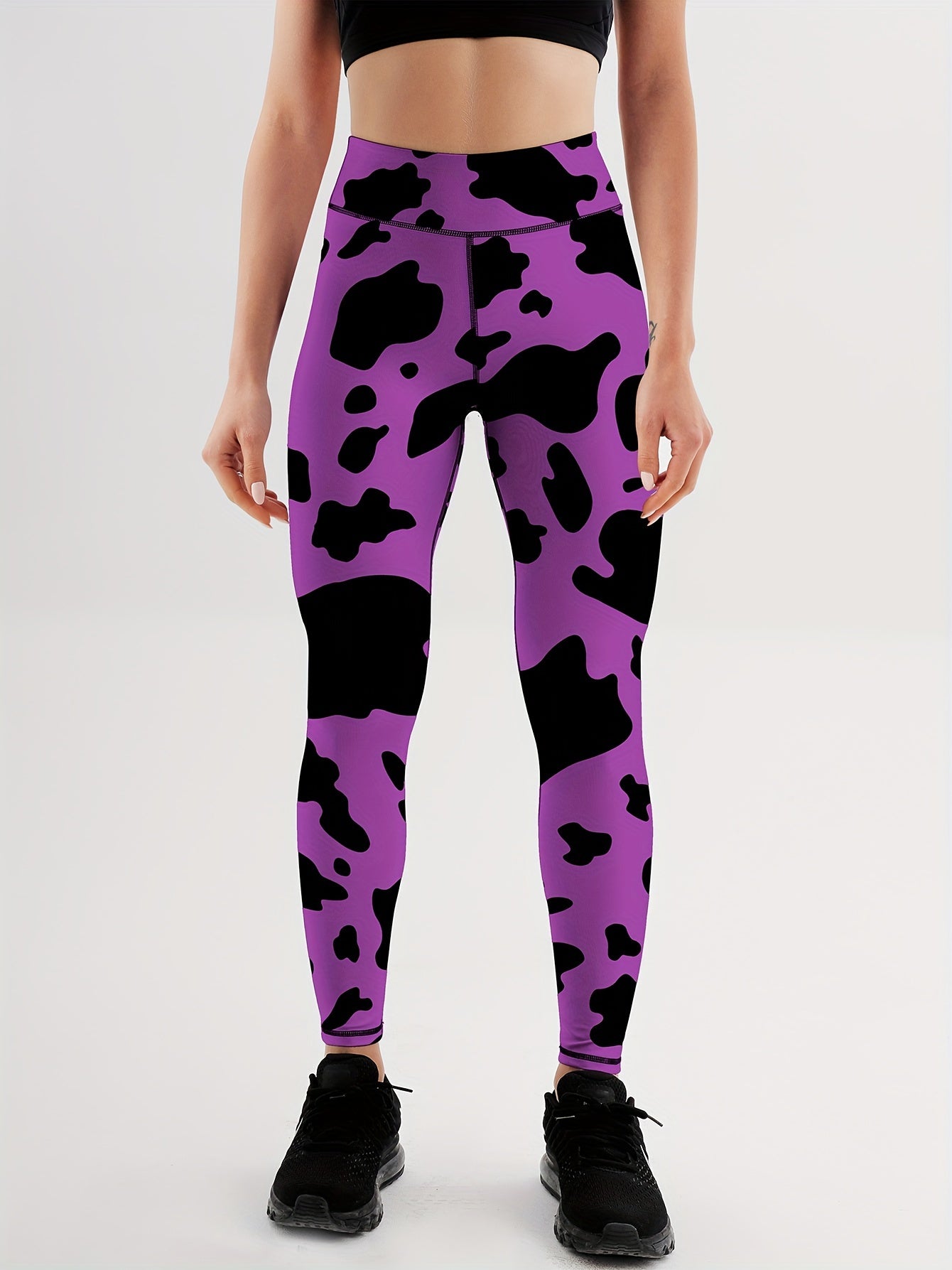 Cow Print High Waist Yoga Leggings Slim Fit Gym Sports Pants Women's Activewear