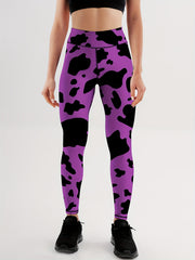 Cow Print High Waist Yoga Leggings Slim Fit Gym Sports Pants Women's Activewear
