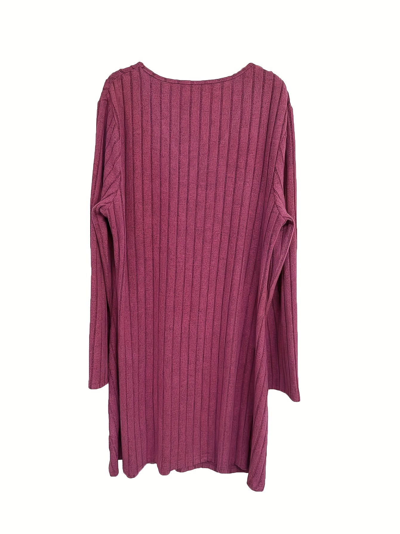 Ribbed Button Decor Long Sleeve V Neck A line Dress