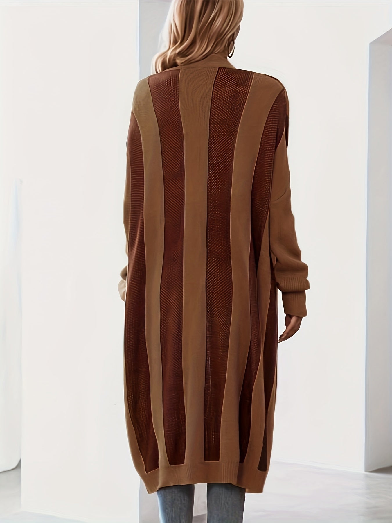 Colorblock Open Front Long Cardigan