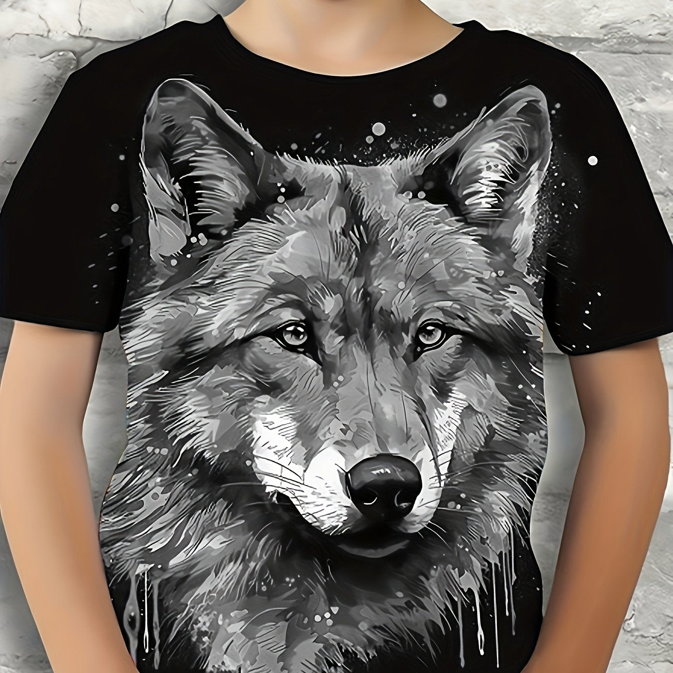 Wolf Portrait Print Tee Boys Round Neck Short Sleeve T shirt