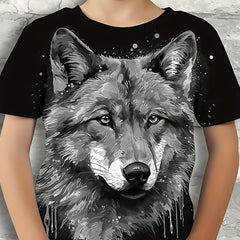 Wolf Portrait Print Tee Boys Round Neck Short Sleeve T shirt