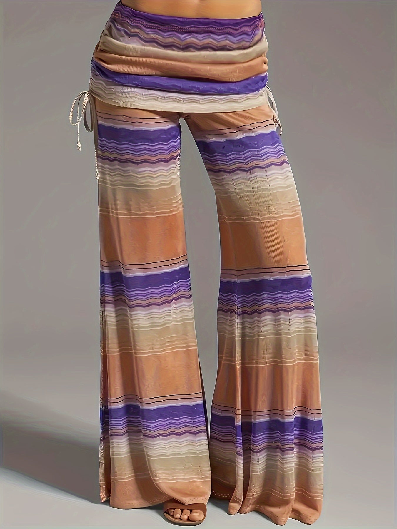 Solid Draped V Neck Tank Top & Colorblock Stripe Pants Outfits