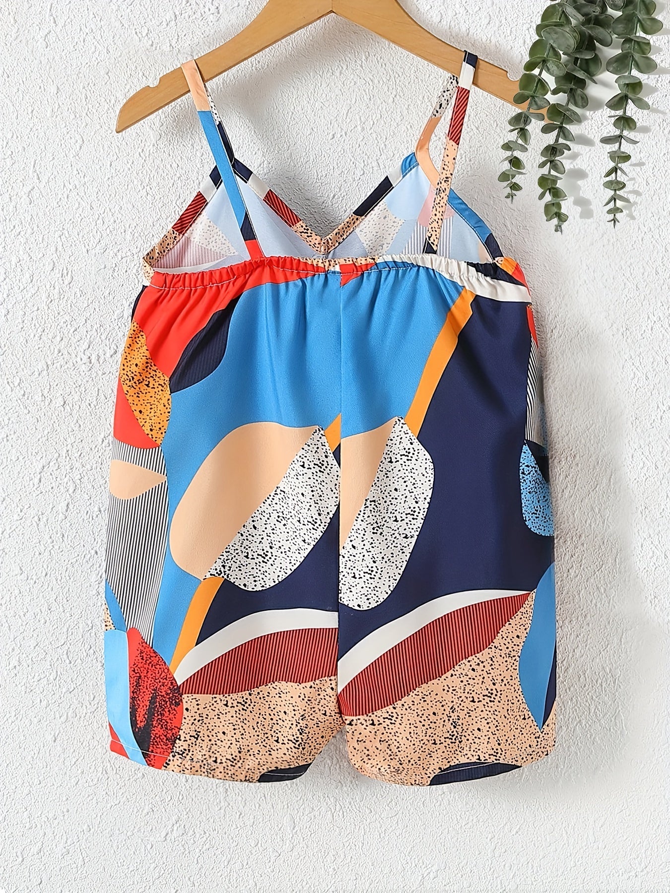 Toddlers Abstract Graphic V neck Cami Rompers Jumpsuits For Beach Vacation