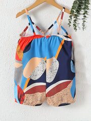 Toddlers Abstract Graphic V neck Cami Rompers Jumpsuits For Beach Vacation