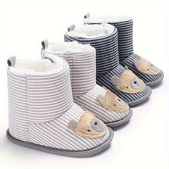 Cute Bear Baby Girl Boots Soft Warm Plus Fleece Indoor Walking