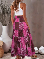 Boho Colorblock Drawstring Skirt for Women