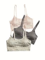 3pcs Seamless Padded Cami Tops Mixed Pattern Crew Neck Women's Underwear