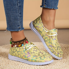 Leopard Boat Shoes Women Lace Up Low Top Slip on Flats Comfortable & Lightweight