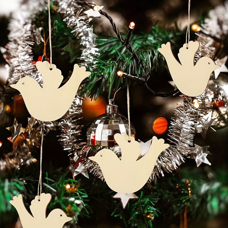10Pcs Christmas Bird Wooden Cutouts DIY Craft Slices Shapes Gift Tags