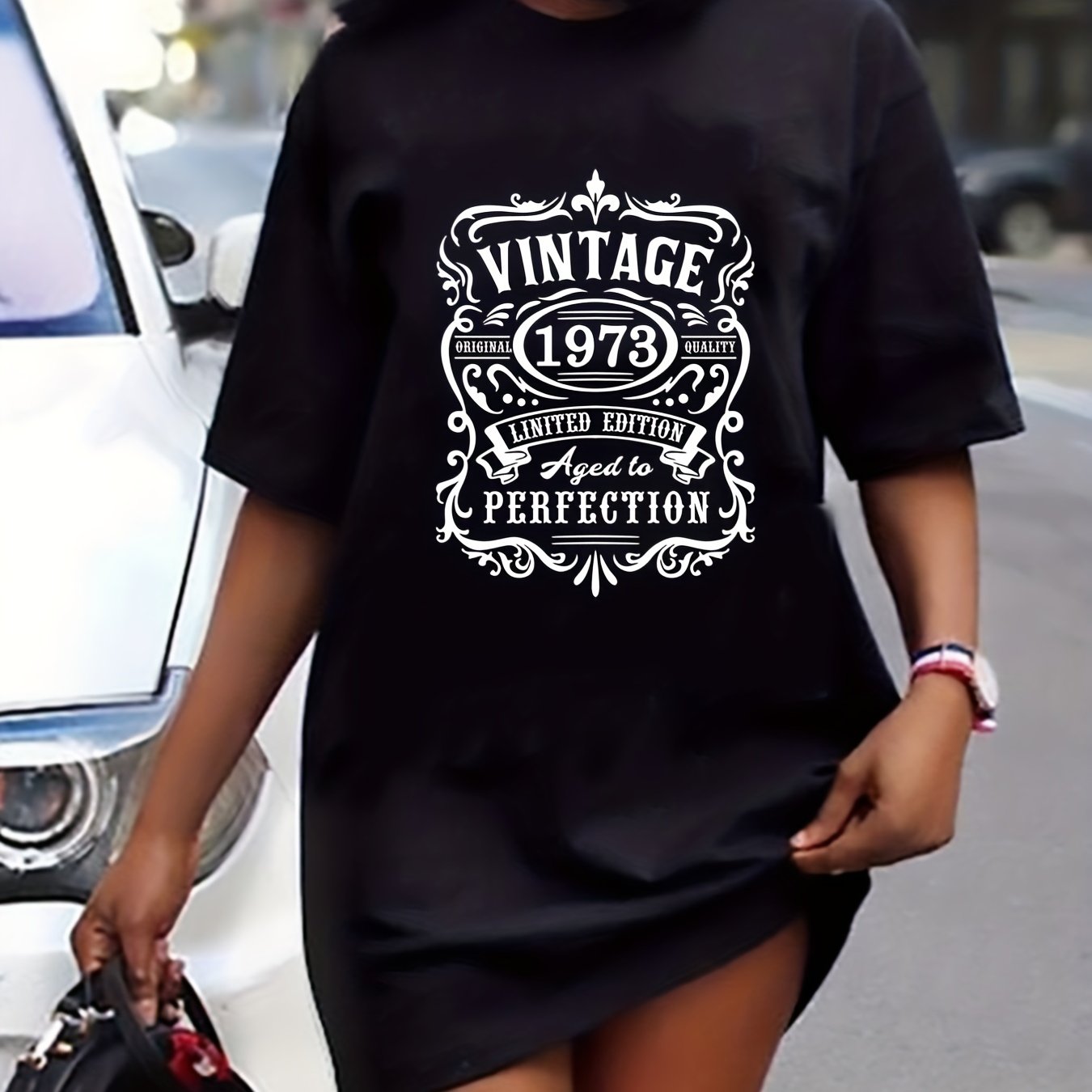 Retro Dress Women's Plus Number & Letter Print Tee Dress
