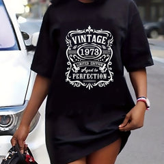 Retro Dress Women's Plus Number & Letter Print Tee Dress