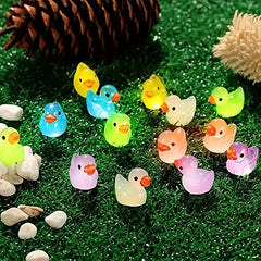 55pcs Mini Glowing Resin Duck Statue Micro Animal Garden Decoration