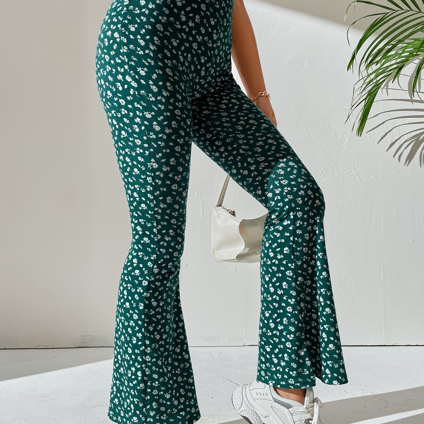 Floral Print Flare Leg Pants High Waist Casual Pants Spring/Fall