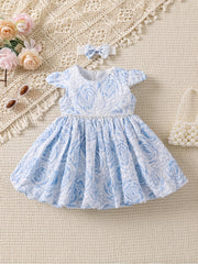 Sweet Girls Floral Graphic Pleated Puffy Dress Baby Casual Dress