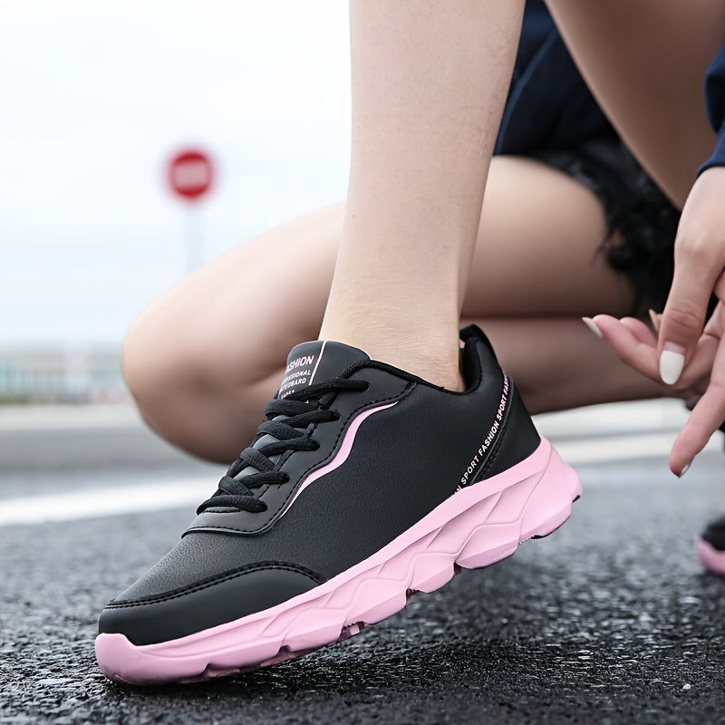 Women's Lightweight Faux Leather Sneakers Non Slip Lace Up Shoes