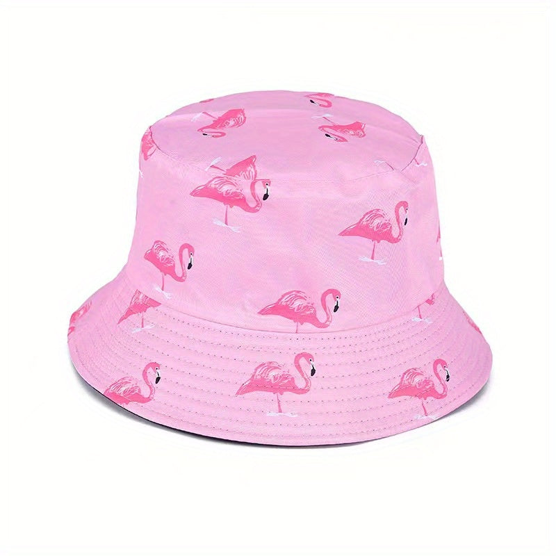 Foldable Flamingo Print Bucket Hat Lightweight Fisherman Cap for Women