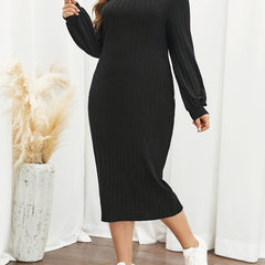 Ribbed Lantern Sleeve Bodycon Midi Dress