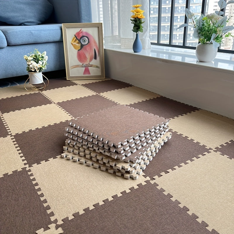 6pcs Linen Floor Mat Bay Window Mat Seat Mat Square Interlocking Carpet
