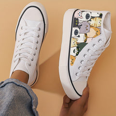 Girl's High Top Cartoon Cats Pattern Skate Shoes