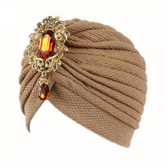 Crystal Pendant Decor Turban Cap Bonnet Head Wrap Elastic Beanie