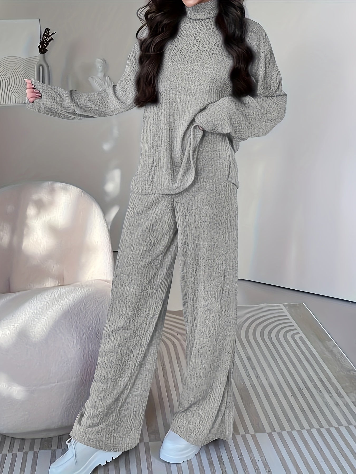 Ribbed High Neck Top & Pants Set