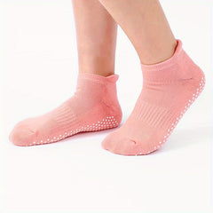 Solid Towel Bottom Yoga Socks Low Cut Non Slip Socks In Pilates Ballet Barre