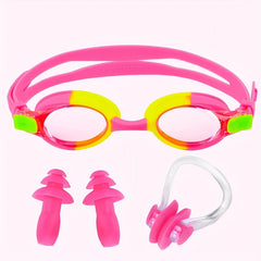 Pattern Silicone Swimming Caps with Earplugs & Nose Clips