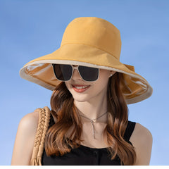 Wide Brim Bowknot Decor Sun Hat, UV Protection Bucket Hat for Women