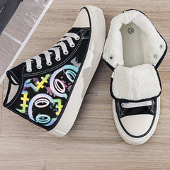 Cartoon Skull High Top Skate Shoes Warm Plush Lining Non Slip Sneakers