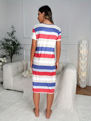 Striped Print Lounge Dresses Soft & Comfy Short Sleeve Home Dress
