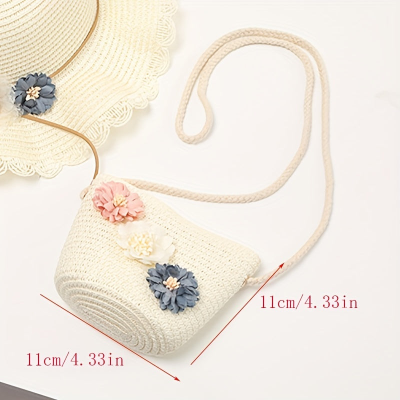 Floral Straw Crossbody Bag Mini Shoulder Beach Messenger Travel Bag