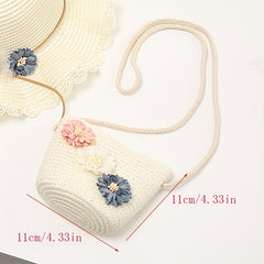 Floral Straw Crossbody Bag Mini Shoulder Beach Messenger Travel Bag