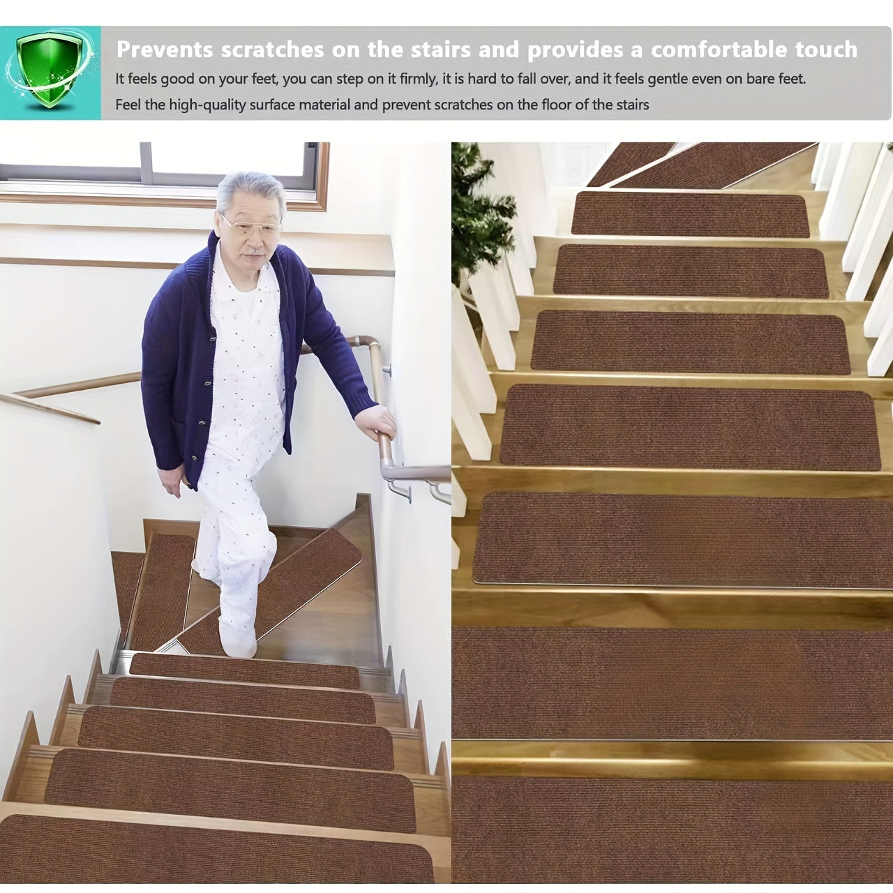 15pcs Non Slip Stair Rugs Adhesive Soft Washable Stair Carpet Runner Hall Living