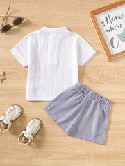 2pcs Baby Boys Casual Tops & Striped Shorts Set