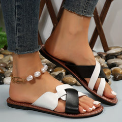 Women's Cross Strap Flat Slides Colorblock Open Toe Sandals