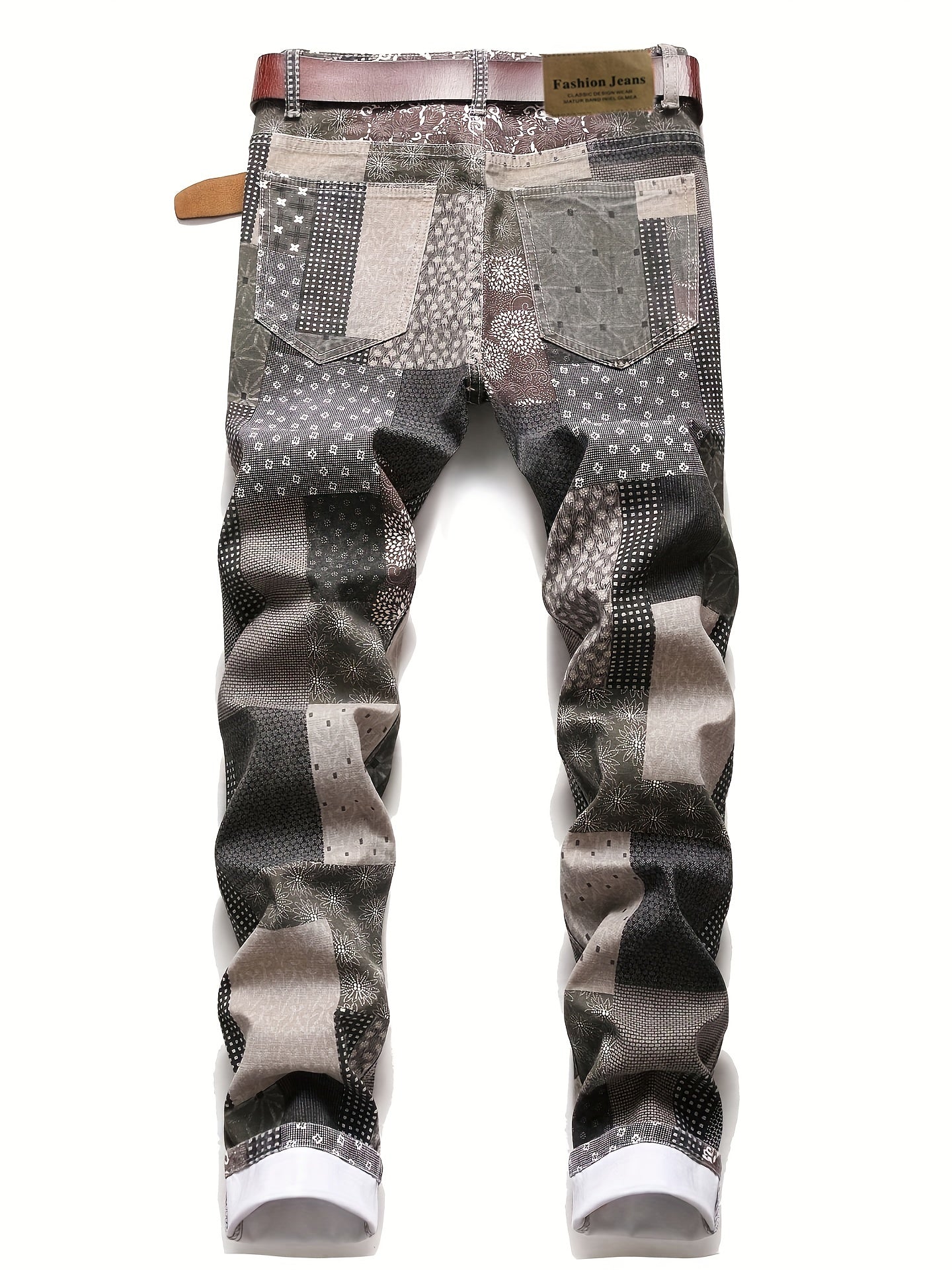 Newspaper Pattern Slim Fit Cotton Jeans Men's Casual Denim Pants