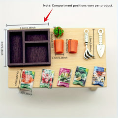 Dollhouse Gardening Set Wooden Box Shovel Potted Plant Seeds for Dollhouse Home