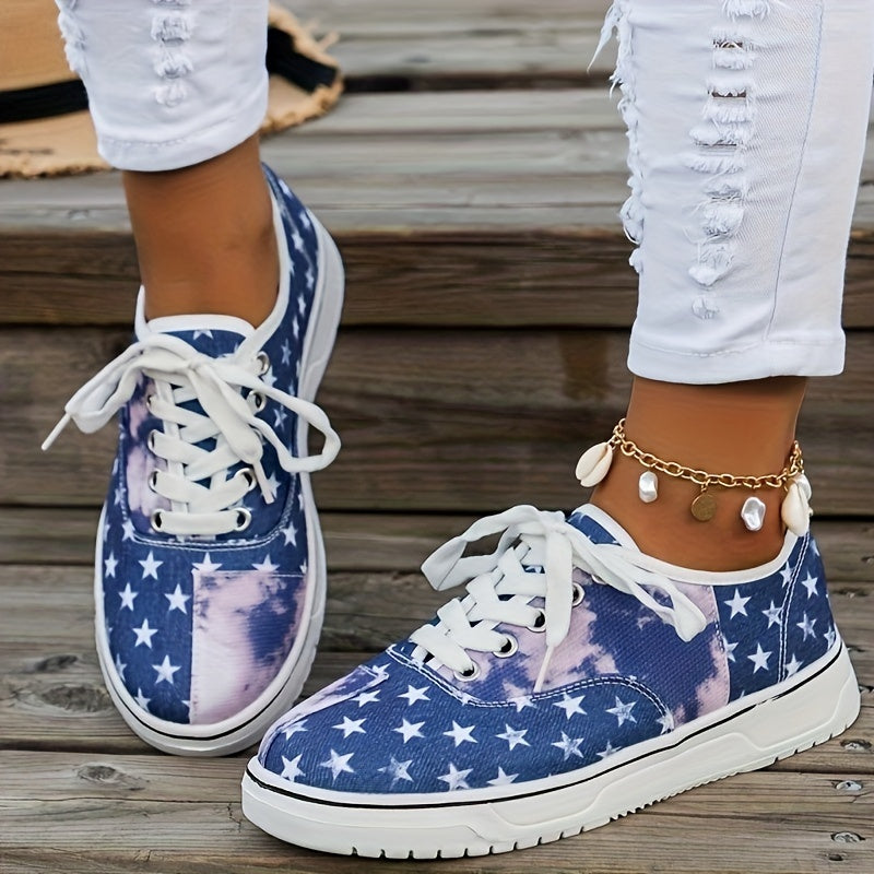 Women's Tie Dye StarPattern Skate Shoes Lightweight Non-Slip Board Shoes