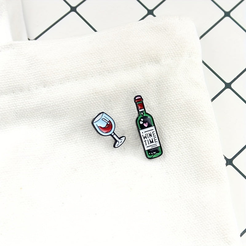 Colorful Enamel Wine Bottle Or Wine Cup Alloy Pin Brooch