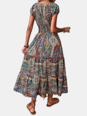 Paisley Print Boho Maxi Dress V Neck Short Sleeve