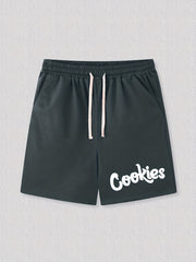 Cookies Letter Print Casual Drawstring Shorts Men's Summer Clothes