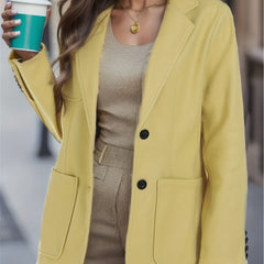 Solid Patched Pockets Lapel Blazer Coat Long Sleeve Loose Blazer Outerwear